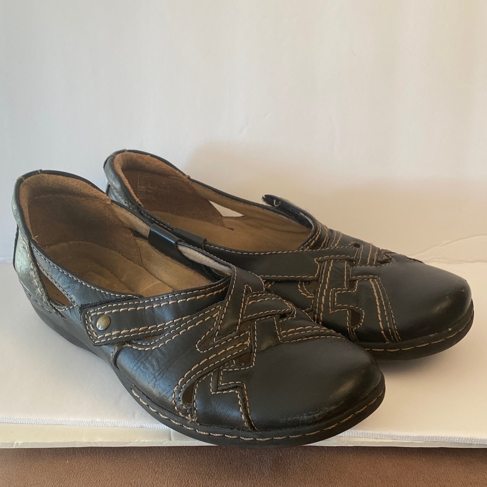 Clarks Collection Cora Black Leather Slip-On Shoes